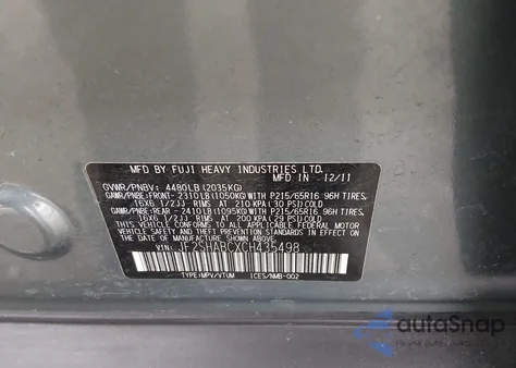 2012 Subaru Forester 2.5X из США, поврежденный, VIN JF2SHABCXCH435498